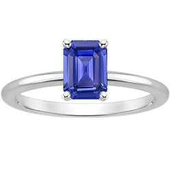 Anniversary Solitaire Ring Emerald Ceylon Sapphire 3 Carats