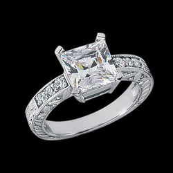 Antique Style 1.70 Carat Princess Natural Earth Mined Diamond Engagement Ring White Gold