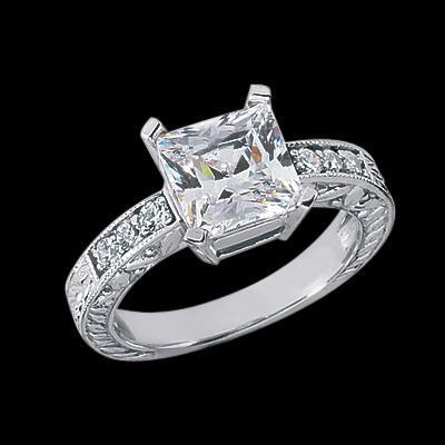 Antique Style 1.70 Carat Princess Diamond Engagement Ring White Gold