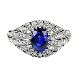 Antique Style Blue Sapphire Natural Earth Mined Diamond Women's Ring 8.75 Carats