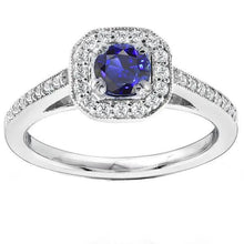 Antique Style Diamond Halo Blue Sapphire Ring 3 Carats Milgrain Shank