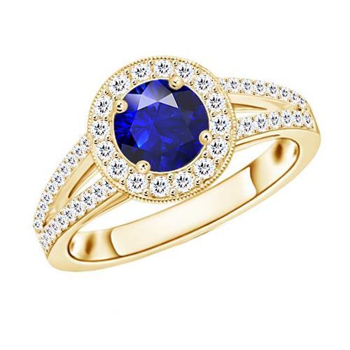 Antique Style Diamond Halo Ring 3 Carats Round Blue Sapphire Jewelry