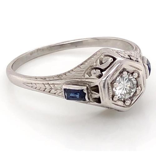 Antique Style Diamond Ring 1.50 Carats Ceylon Blue Sapphire