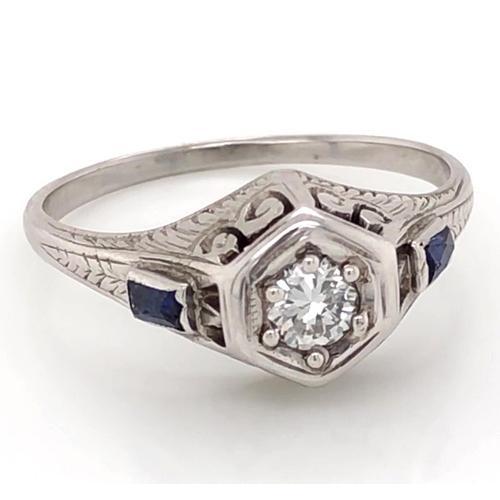 Antique Style Diamond Ring 1.50 Carats Ceylon Blue Sapphire