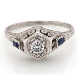 Antique Style Natural Earth Mined Diamond Ring 1.50 Carats Ceylon Blue Sapphire