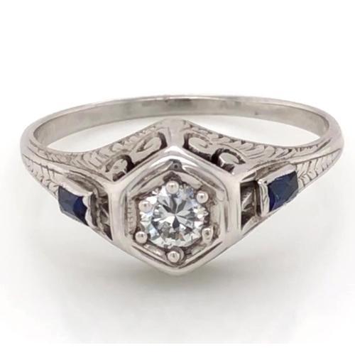 Antique Style Diamond Ring 1.50 Carats Ceylon Blue Sapphire