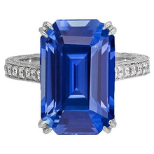 Antique Style Diamond Ring Emerald Blue Sapphire 5 Carats Pave Accents