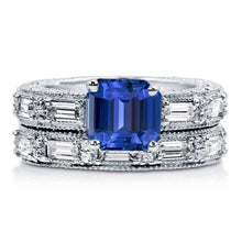 Antique Style Engagement Diamond Emerald Sapphire Ring Set 4.50 Carats