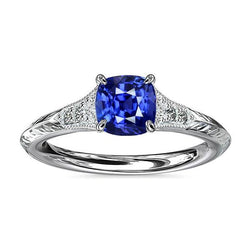 Antique Style Gemstone Jewellery Cushion Blue Sapphire Ring 2 Carats