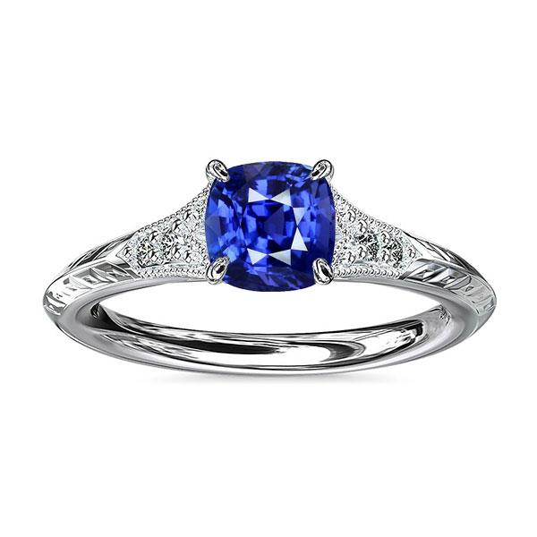 Antique Style Gemstone Jewelry Cushion Blue Sapphire Ring 2 Carats