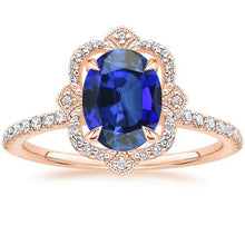 Antique Style Halo Diamond Ring Flower Style Blue Sapphire 6.20 Carats
