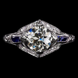 Antique Style Round Old Miner Natural Earth Mined Diamond & Blue Sapphire Ring 4.25 Carats
