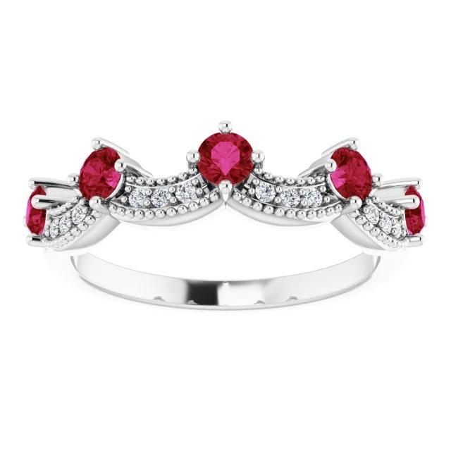 Antique Style Ruby Stone Ring White Gold 14K 2 Carats
