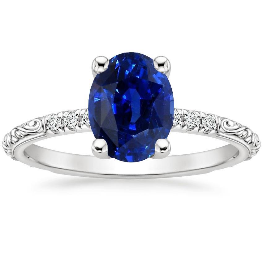 Antique Style Solitaire Blue Sapphire With Accents Ring 3.50 Carats