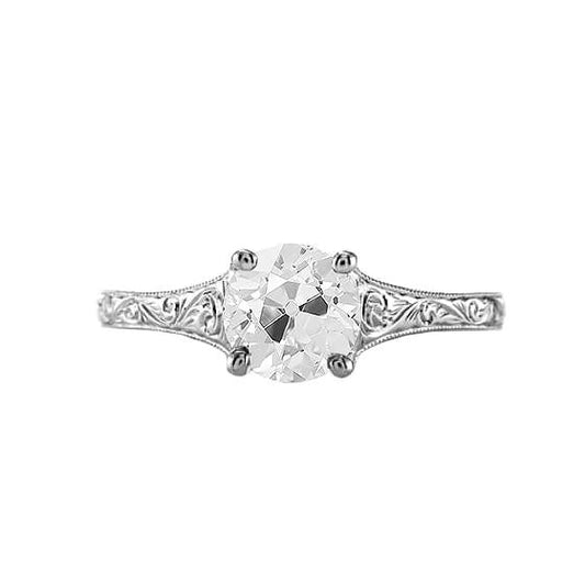 Antique Style Solitaire Round Old Mine Cut Diamond Ring 1.50 Carats