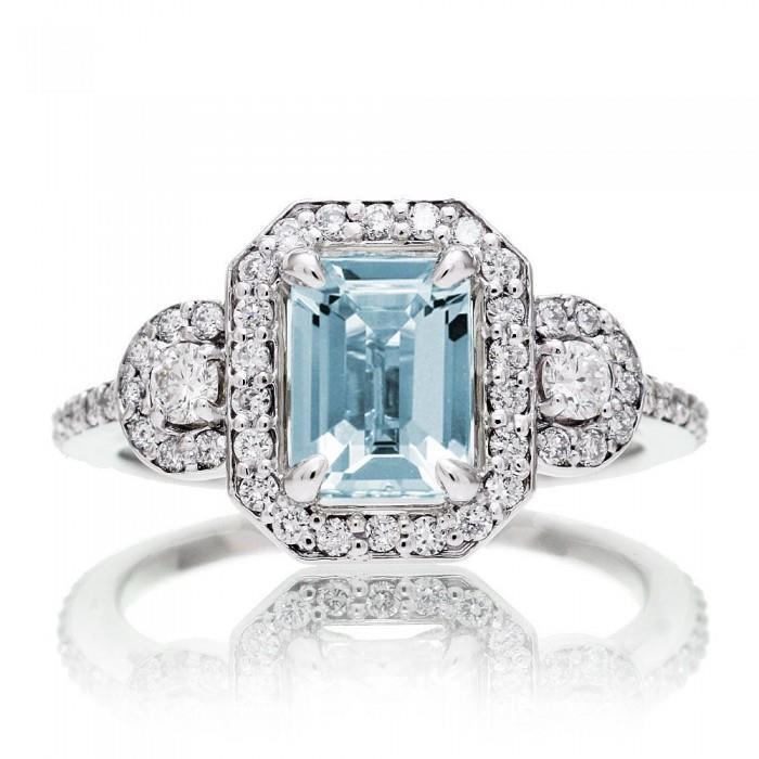 Aquamarine And Diamonds 5.80 Ct Anniversary Ring New White Gold 14K