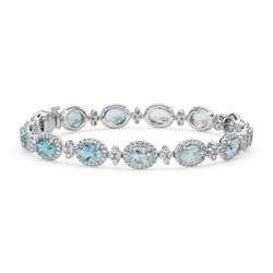 Aquamarine And Natural Earth Mined Diamonds Lady Bracelet 40.25 Carats 14K White Gold