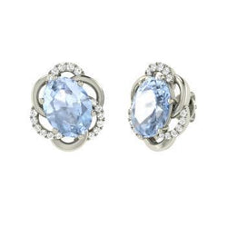 Aquamarine Natural Earth Mined Diamonds 10.50 Carats Stud Halo Earrings 14K White Gold