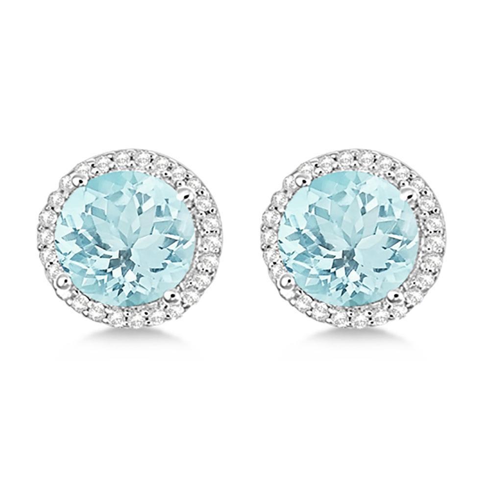 Aquamarine Halo Diamond Stud Earring 7.52 Carat White Gold 14K