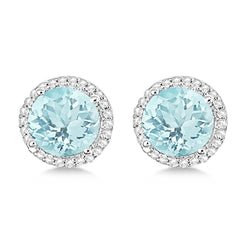 Aquamarine Halo Natural Earth Mined Diamond Stud Earring 7.52 Carat White Gold 14K