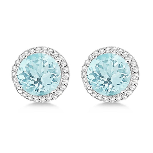 Aquamarine Halo Diamond Stud Earring 7.52 Carat White Gold 14K