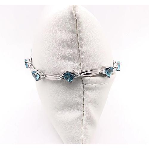 Aquamarine Heart Shape Diamond Bracelet 9.54 Carats White Gold 14K