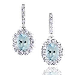 Aquamarine With Natural Earth Mined Diamonds 4.84 Ct Dangle Earrings White Gold 14K