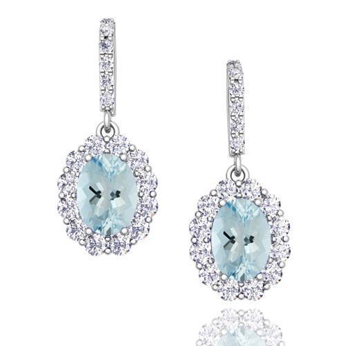 Aquamarine With Diamonds 4.84 Ct Dangle Earrings White Gold 14K