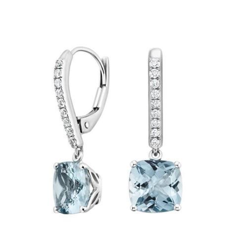 Aquamarine With Diamonds 9.60 Carats Dangle Earrings White Gold 14K