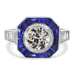 Art Deco Jewellery New Halo Old Cut & Emerald Natural Earth Mined Diamond Sapphire Ring