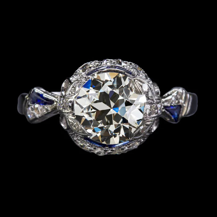 Art Deco Jewelry New Old Cut Diamond Blue Sapphire Wedding Ring