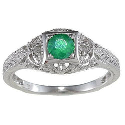 Art Nouveau Jewelry New Round Cut Green Emerald Diamond Ring