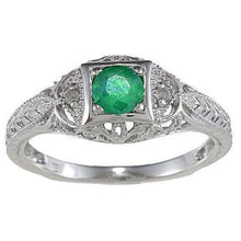 Art Nouveau Jewelry New Round Cut Green Emerald Diamond Ring