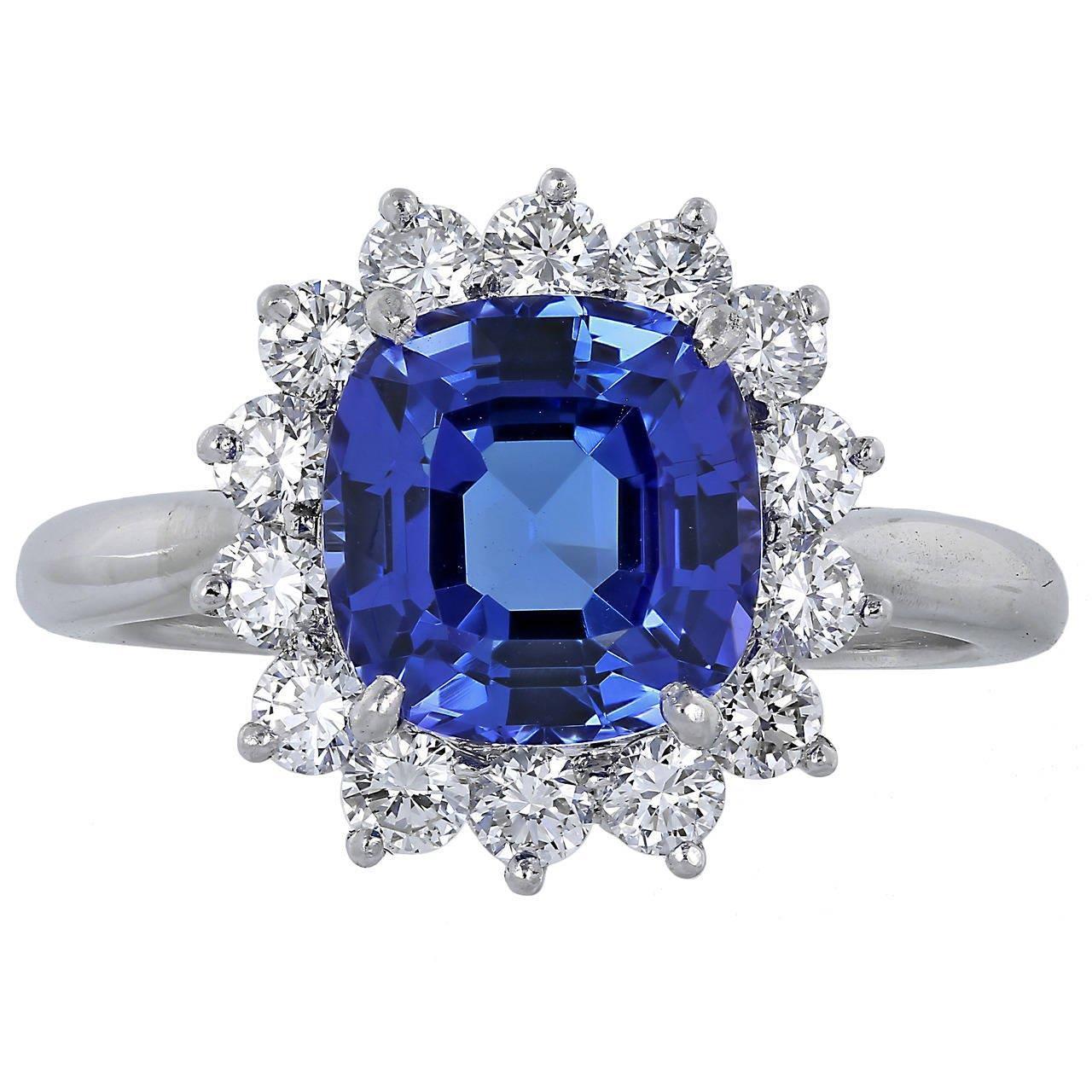 Asscher Cut Tanzanite With Diamonds 4.50 Ct Ring 14K White Gold