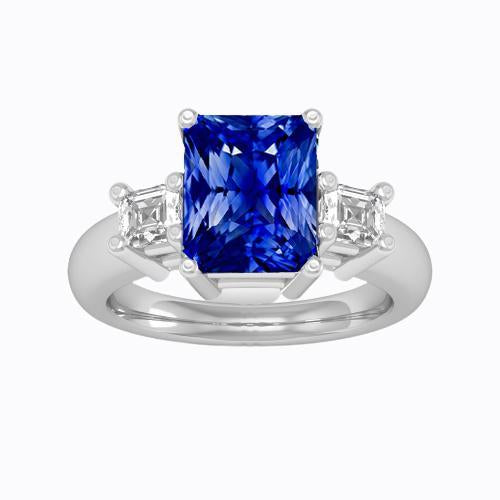 Asscher Diamond Jewelry Radiant Sapphire 3 Stone Ring 4 Prong 3 Carats