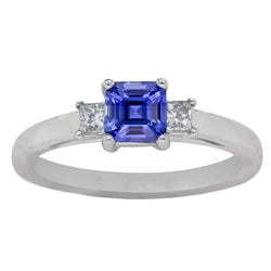 Asscher Sapphire 3 Stone Ring 1.50 Carats Sparkling Princess Natural Earth Mined Diamonds