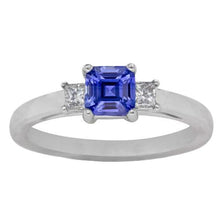 Asscher Sapphire 3 Stone Ring 1.50 Carats Sparkling Princess Diamonds