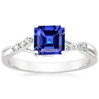 Asscher Sapphire Diamond Engagement Ring Twisted Shank 2 Carats Gold