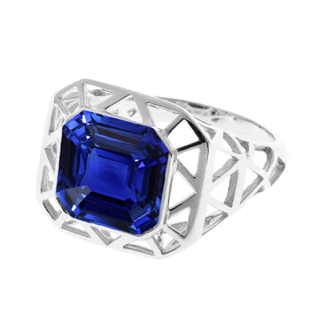 Asscher Solitaire Men's Ring 2.50 Carats Srilankan Sapphire Bezel Set