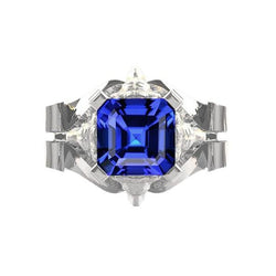 Asscher Solitaire Sapphire Engagement Ring 2 Carats Split Shank Gold