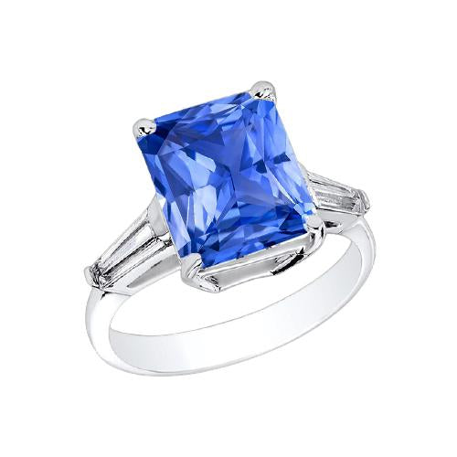 Baguette Diamond 3 Stone Ring Radiant Light Blue Sapphire 2.50 Carats