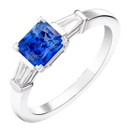 Baguette Diamond 3 Stone Ring Radiant Light Blue Sapphire 2.50 Carats