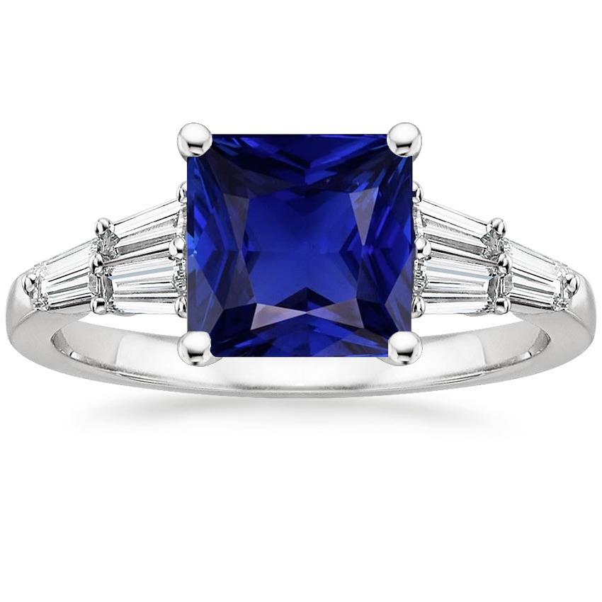 Baguette Diamond Ring & Princess Ceylon Sapphire Gemstone 5.50 Carats