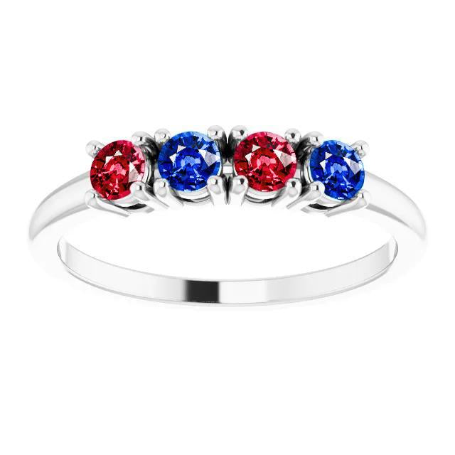 Band Ruby Sapphire Ring 0.80 Carats Prong Setting White Gold 14K