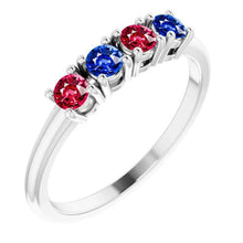 Band Ruby Sapphire Ring 0.80 Carats Prong Setting White Gold 14K