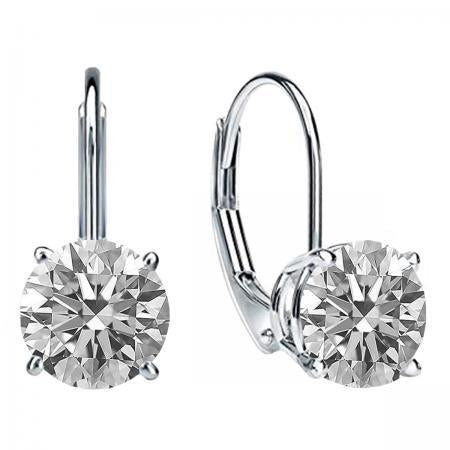 Beautiful Round Diamond Lever Back Earring White Gold 14K 1.5 Carats