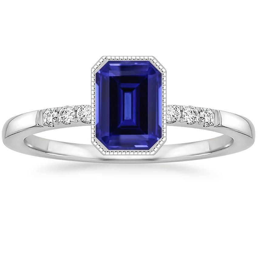Bezel Set Blue Sapphire Diamond Ring 2.50 Carats Vintage Style