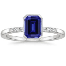 Bezel Set Blue Sapphire Diamond Ring 2.50 Carats Vintage Style