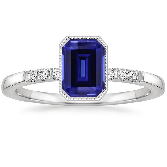 Bezel Set Blue Sapphire Diamond Ring 2.50 Carats Vintage Style