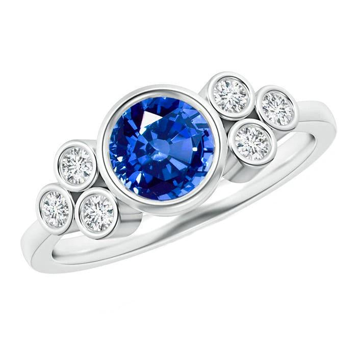 Bezel Set Ceylon Sapphire And Diamond Ring White Gold 14K 2.70 Ct